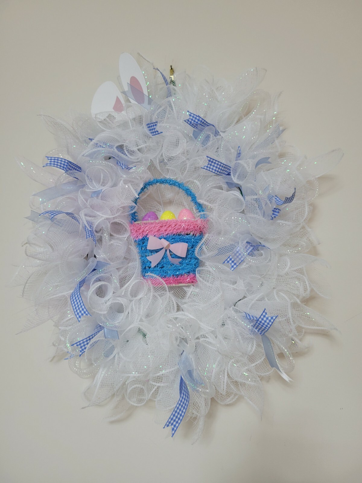 Welcome EASTER egg basket blue yellow purple pink SPRING Wreath Deco Mesh Door