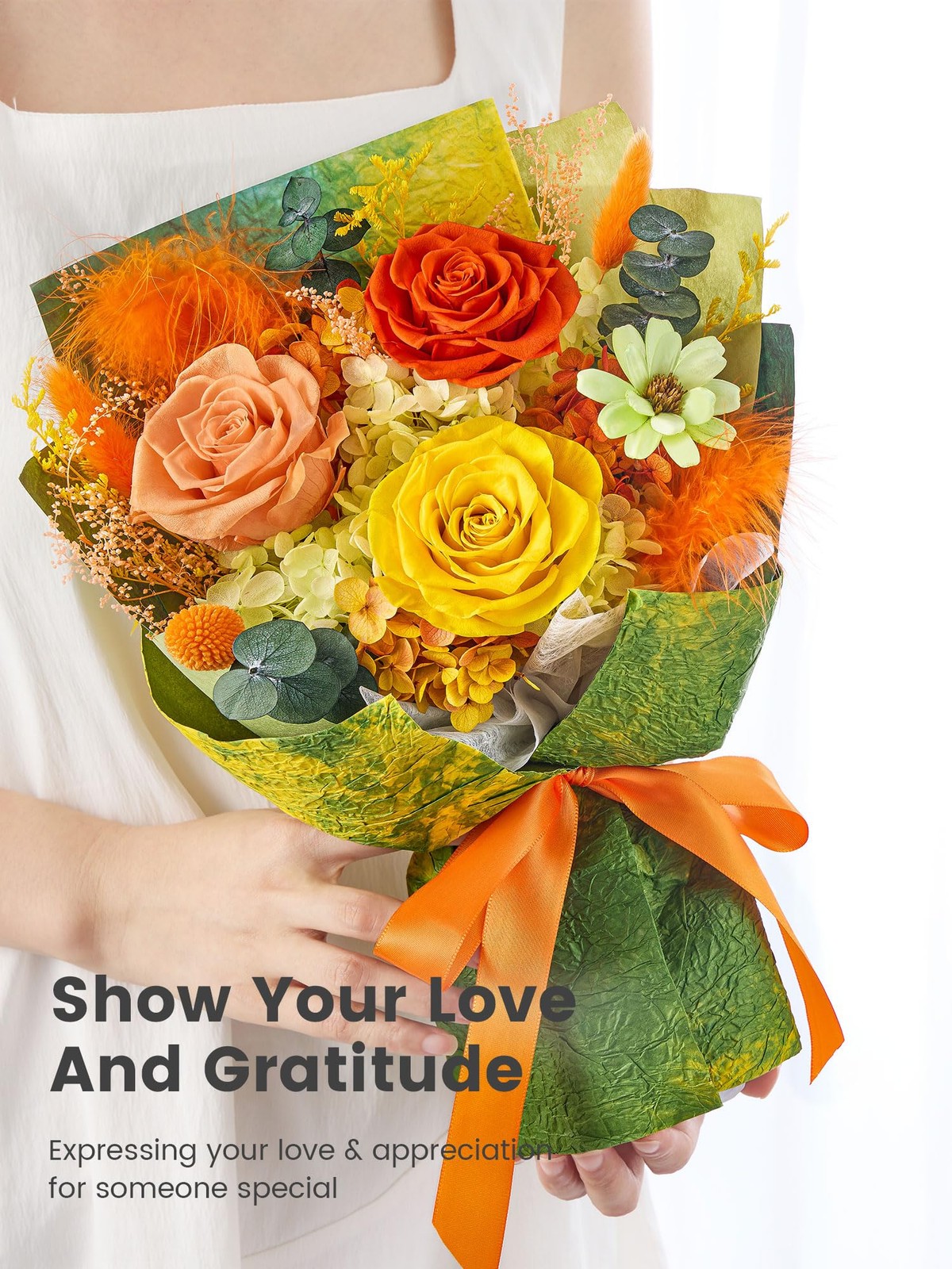 Forever Flowers Bouquet Preserved Roses Yellow Small Gift For Women Wife Mom