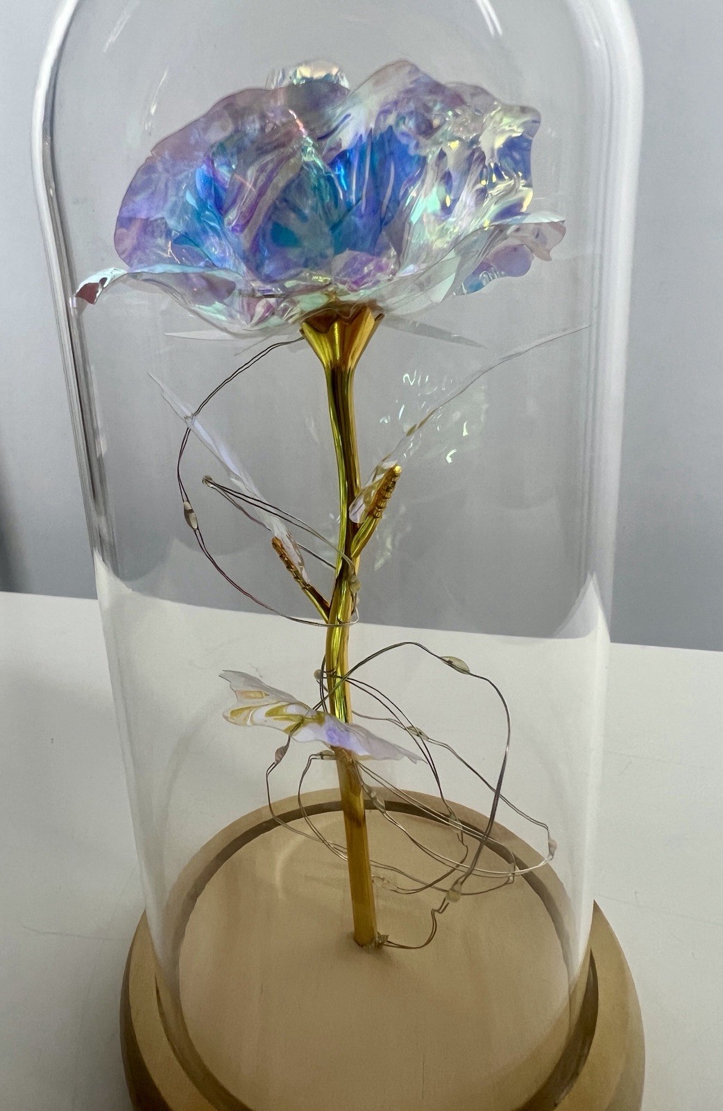 Rose Of Love In Glass Dome /w Led Lighted Rose Wedding Valentine Gifts