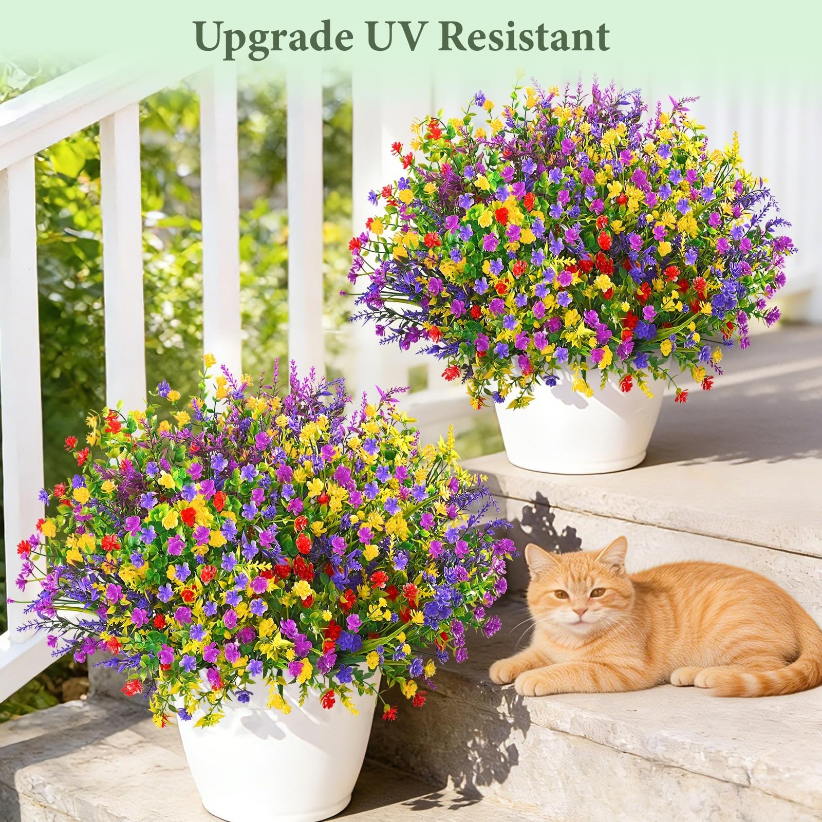 UV Resistant Artificial Flowers – 9 Bundles Realistic Outdoor Plants for Garden