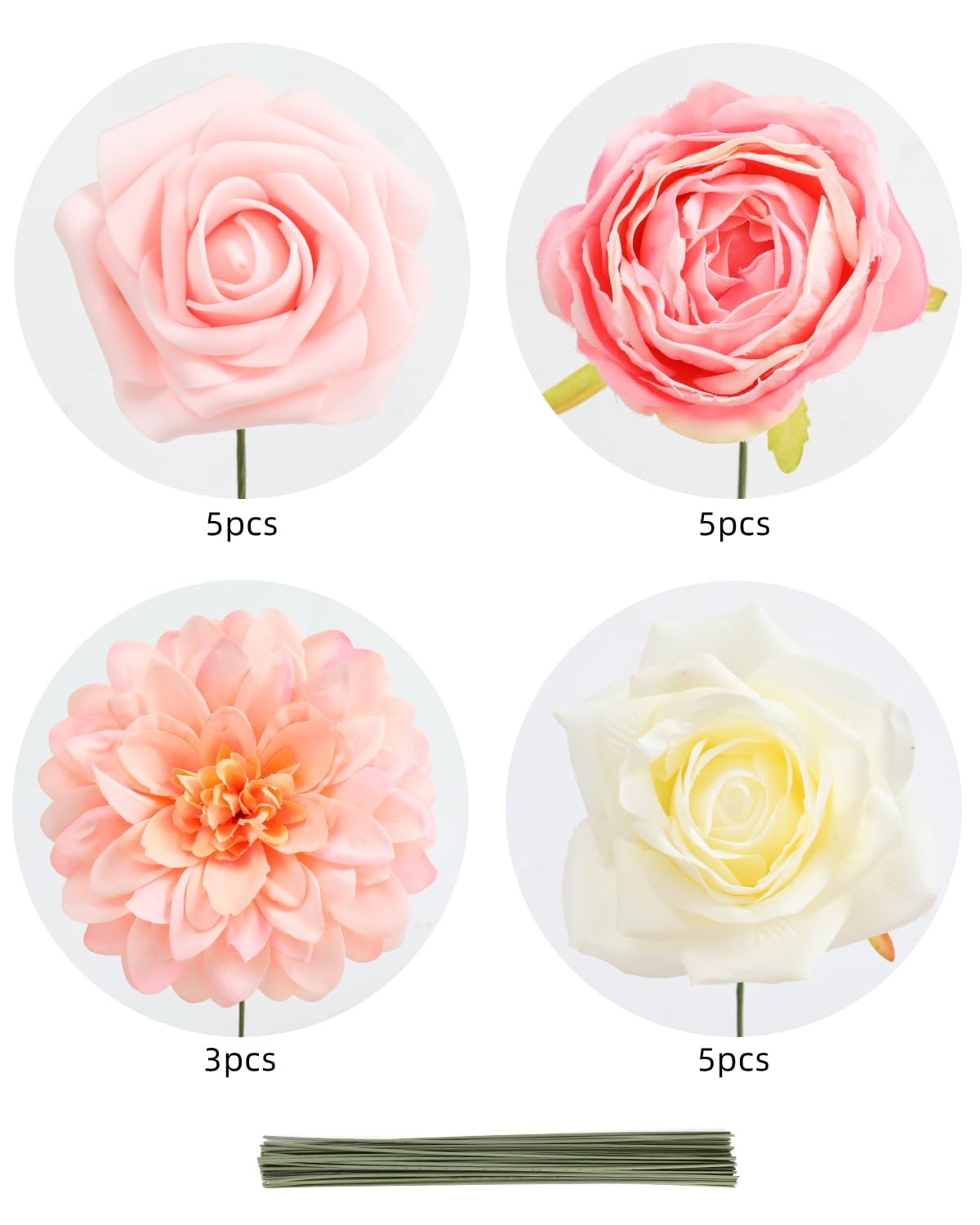 Artificial Flowers Combo, Peach Pink Silk Roses, Peonies, Dahlias with Stems …