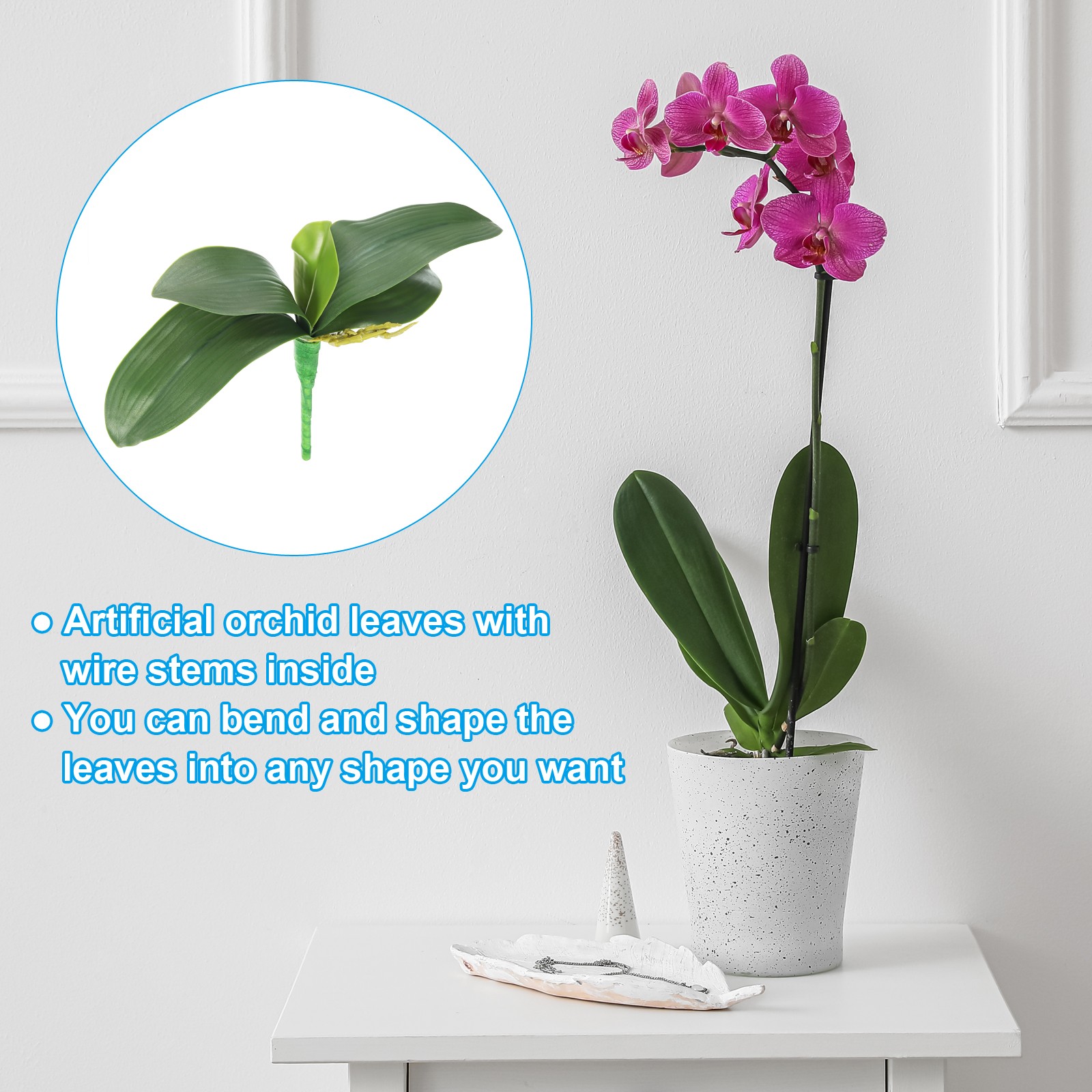 3Pcs 10.63 Inch Faux Orchid Leaves 5 Petals Artificial Leaf with Stems