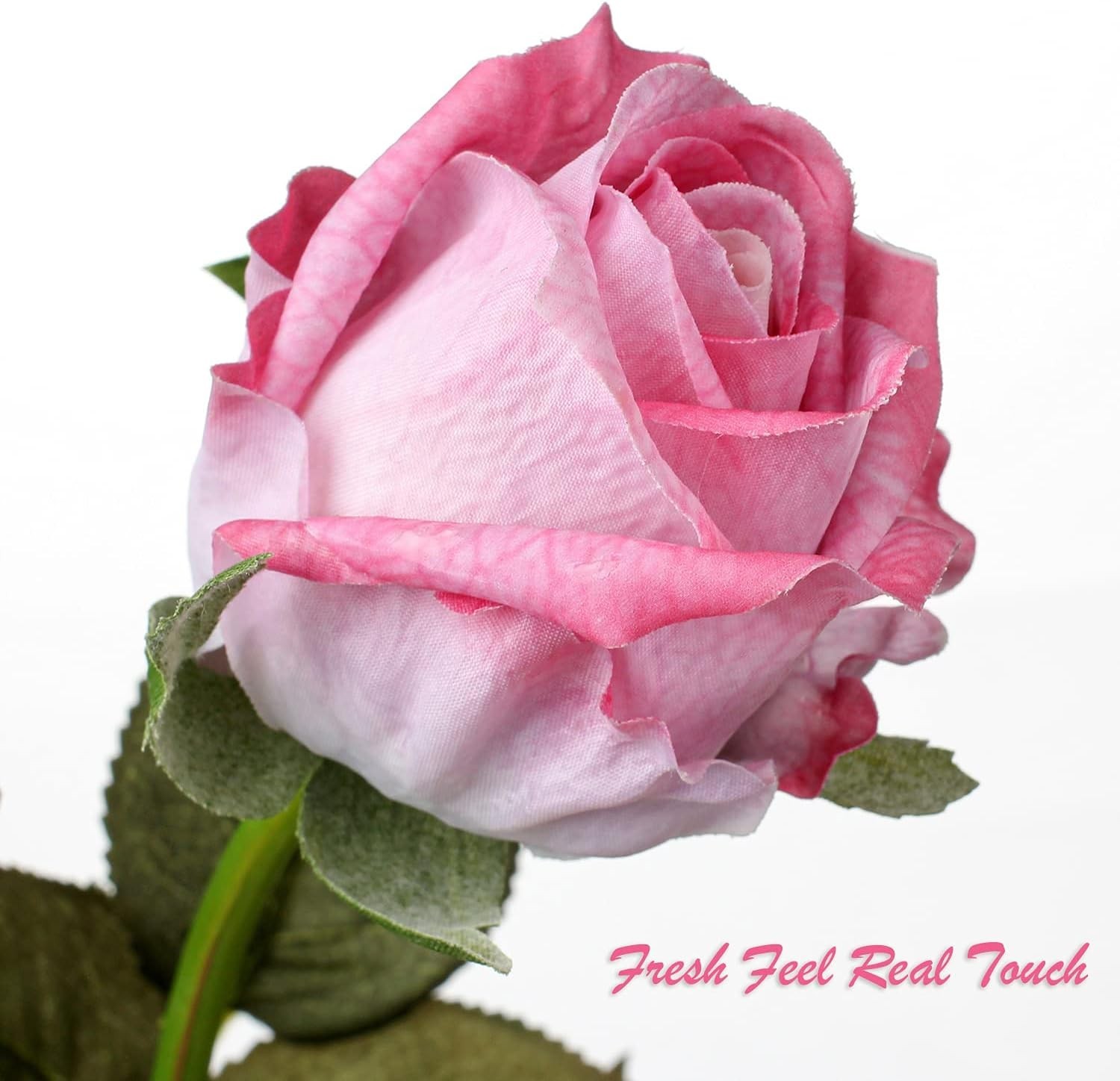 Artificial Realistic Roses Pink Flowers 24″ Real Touch Silk Roses Bouquet Long S
