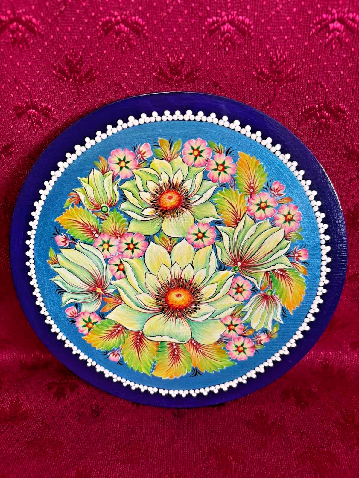 Decorative Wooden Plate with White Lilies |Cream & Snow-White Floral Design|Gift