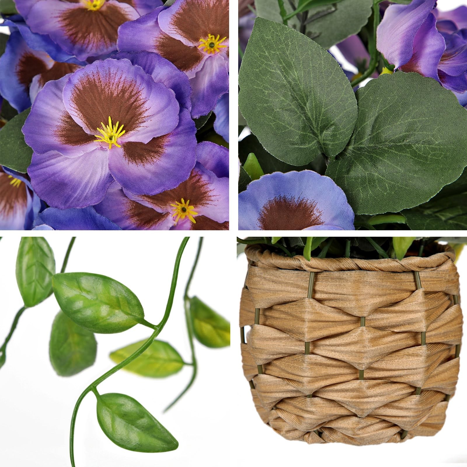 Artificial Pansy Flowers in Baskets, 2PCS Realistic Fake Flowers for Farmhous…