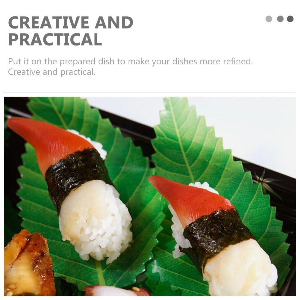 200Pcs Sushi Decorative Leaves Reusable Artificial Green Leaf Sushi Dish Deco…