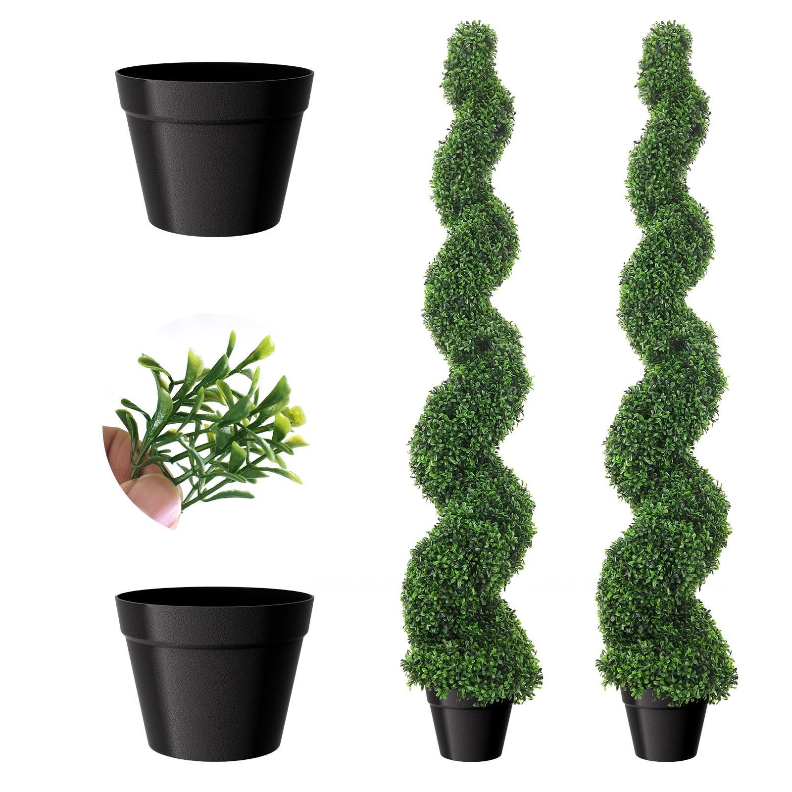 2 Pcs 5FT Artificial Boxwood Spiral Topiary Trees PE Faux Topiary Trees