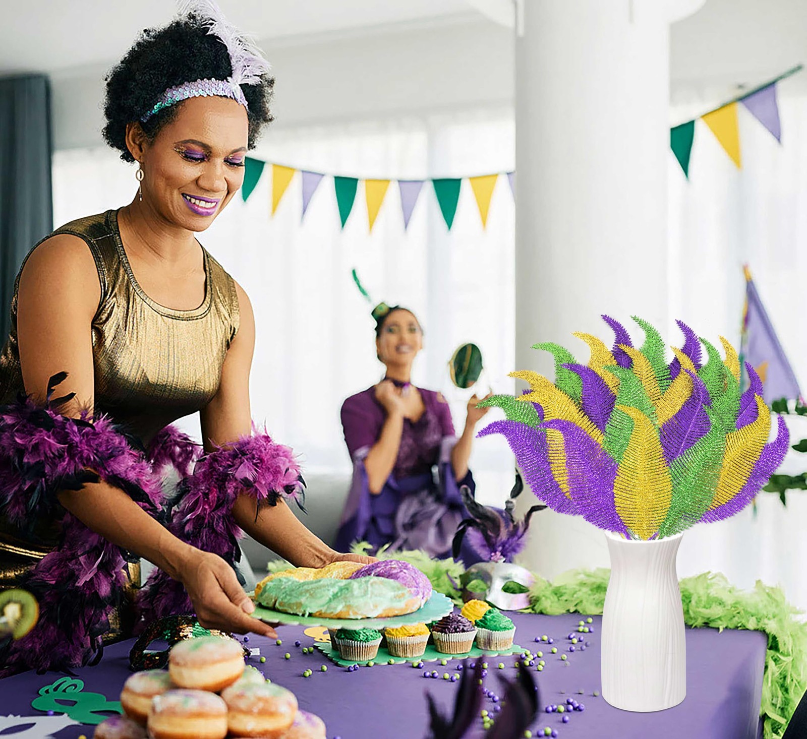 Mardi Gras Decorations 52Pcs Green Gold Purple Feathers for Party Centerpieces
