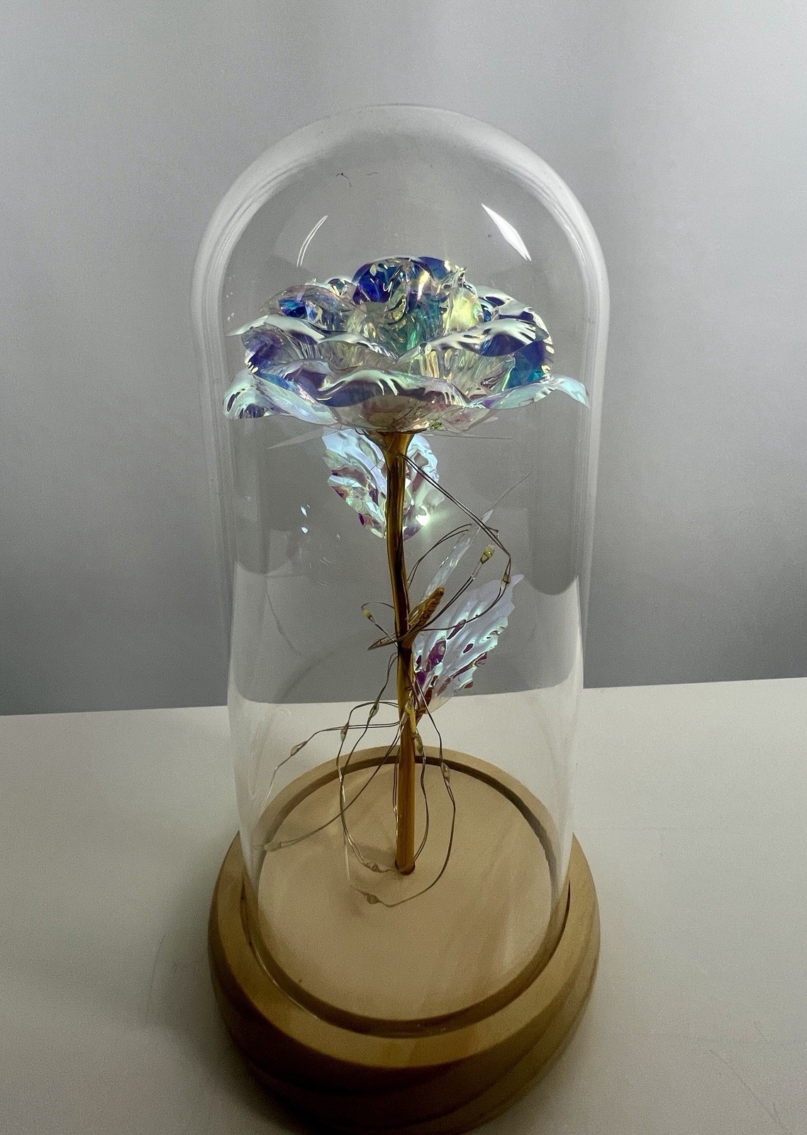 Rose Of Love In Glass Dome /w Led Lighted Rose Wedding Valentine Gifts