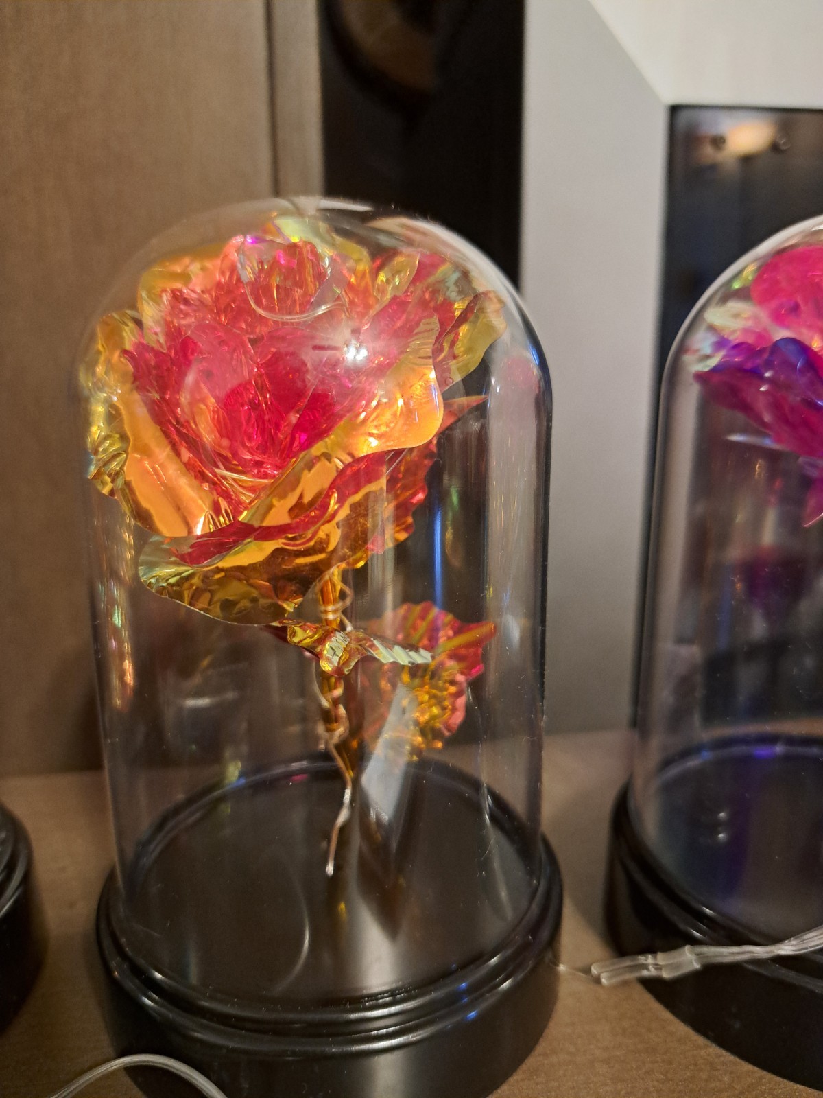 Light up fiber optic roses in Plastic Dome