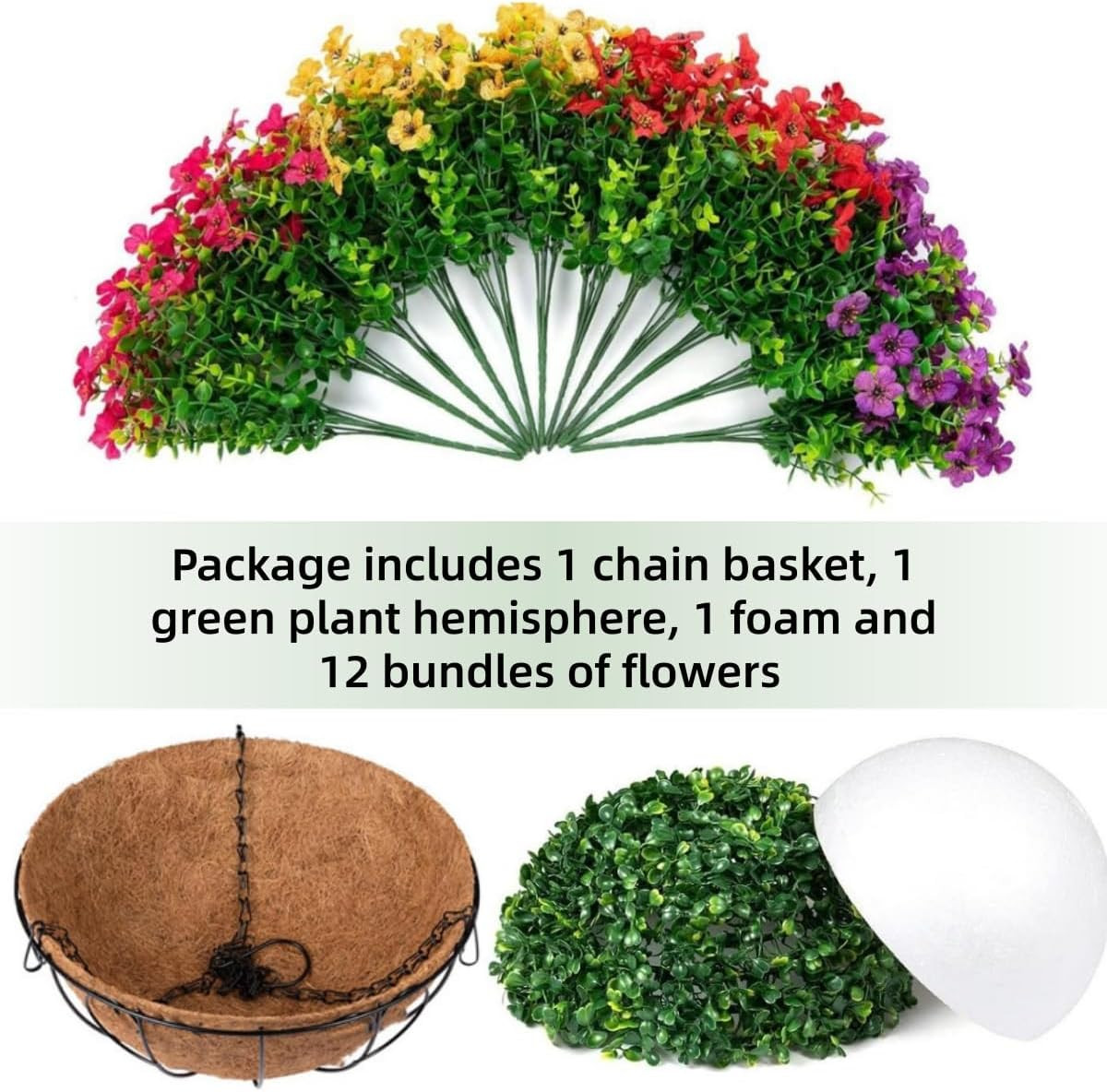 Artificial Flowers Hanging Basket Outdoor UV Resistant Silk Plant Porch Patio