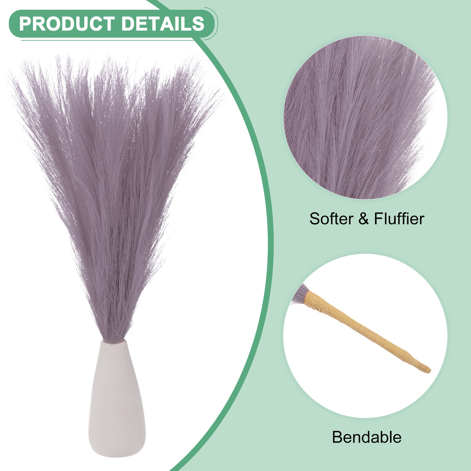 3-Pack Faux Pampas Grass 21.7 Inch for Home Decor/Wedding [Purple]