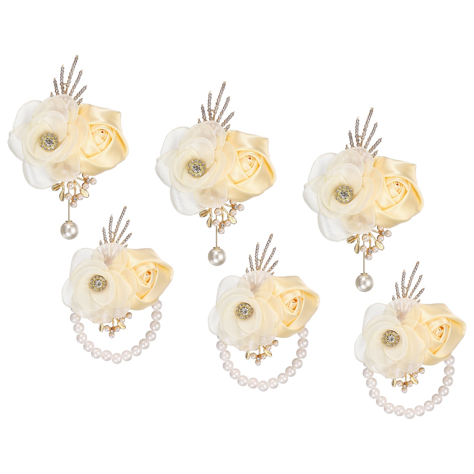 3 Sets Wrist Corsage and Boutonnieres Set for Wedding Groom Bride, Apricot