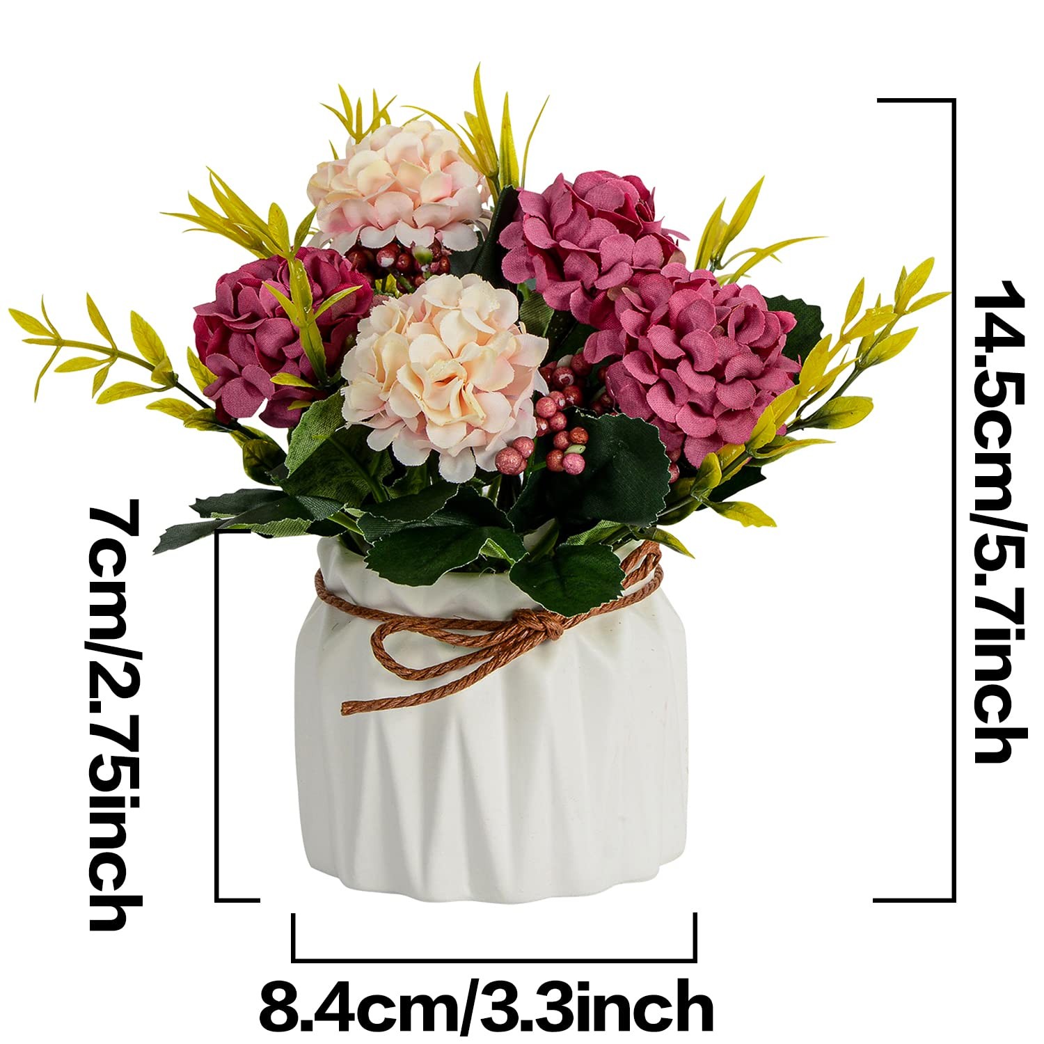 Artificial Flower Plants – Mini Fake Hydrangea Flowers in Pot for Home Decor …