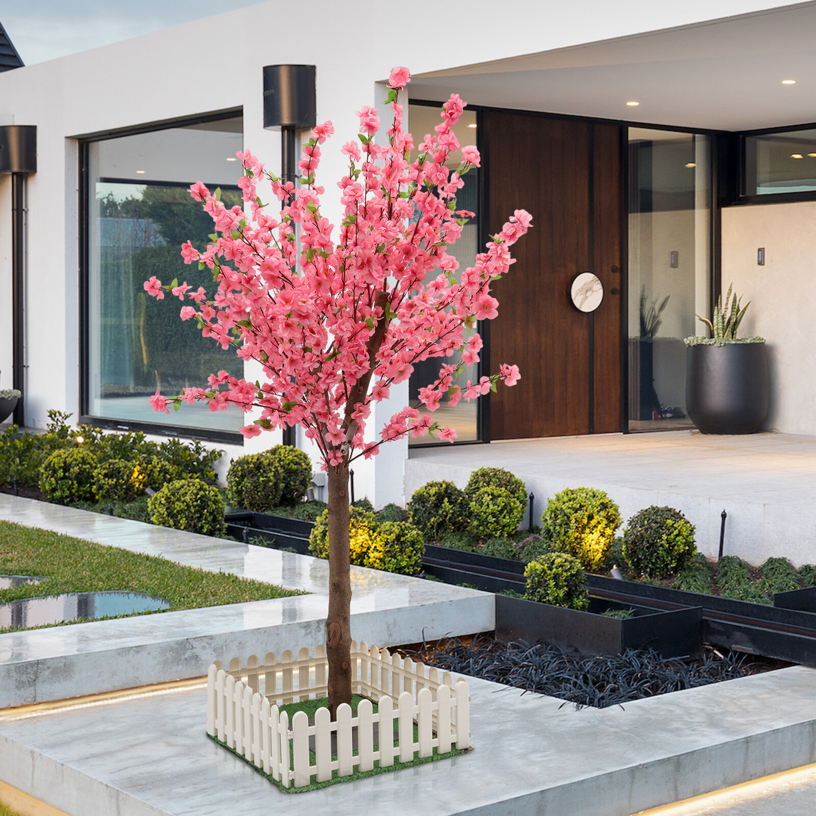 1.5M Pink Fake Sakura Flower Artificial Cherry Blossom Tree W/ Square Base New