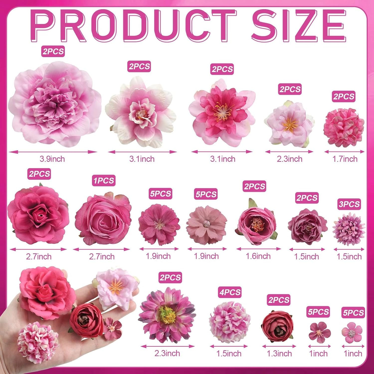 Artificial Flowers Heads Combo Rose Red Flowers Mix Silk Flowers Heads Pink Bulk