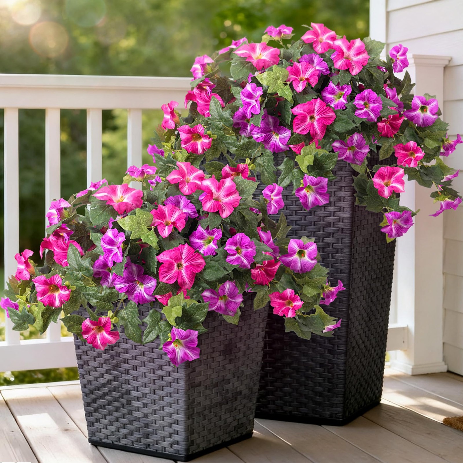 Ammyoo 4 Pcs Artificial Fake Petunia Flowers for Outdoor Decoration, Faux Sil…