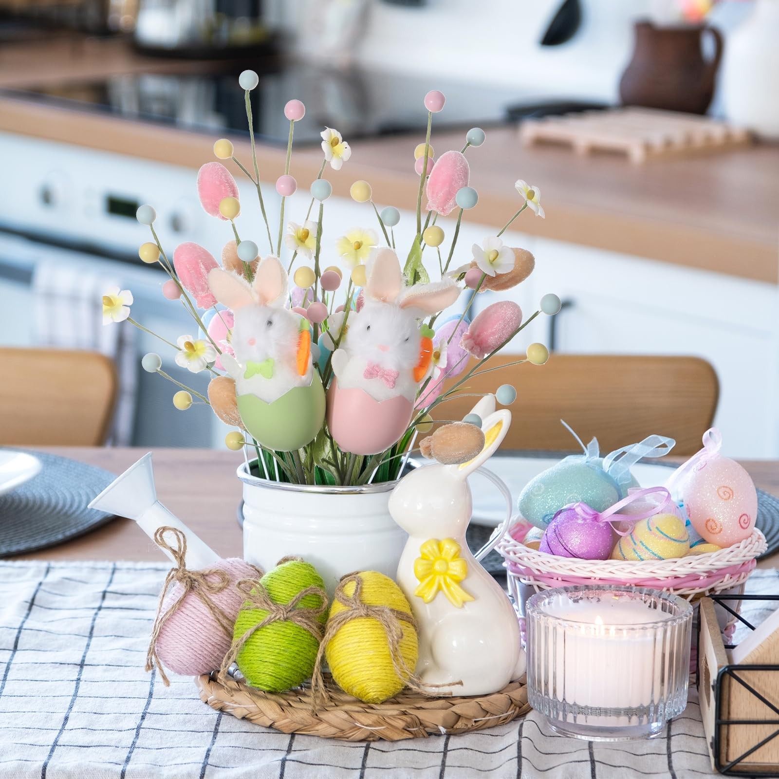 4 Pcs Easter Centerpieces for Tables Artificial Flower Spray with Velvet Eggs…