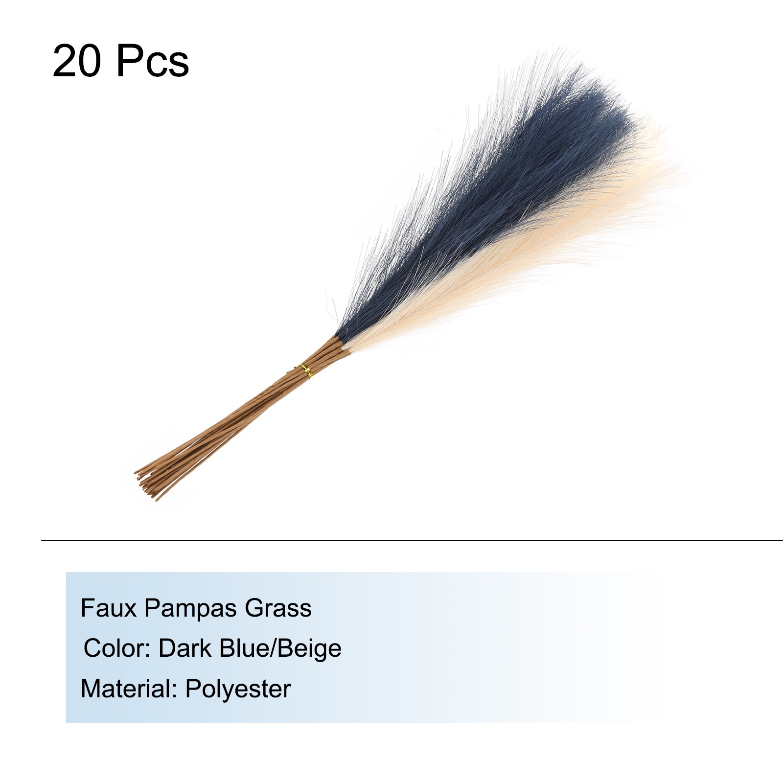 20 Pcs Dark Blue/Beige Faux Pampas Grass 55cm Fake Pampas Grass Decor