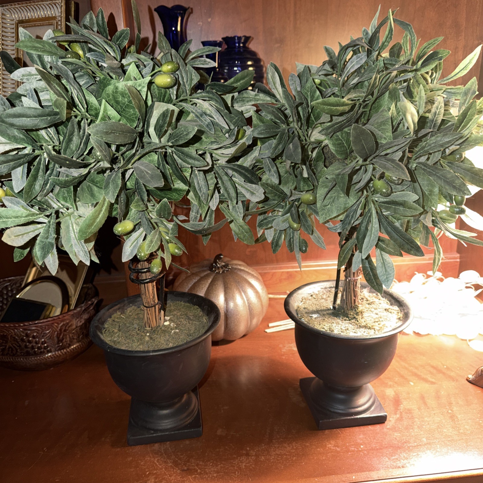 Artificial Potted Olive Trees – Set Of 2 – Indoor Plant Decor