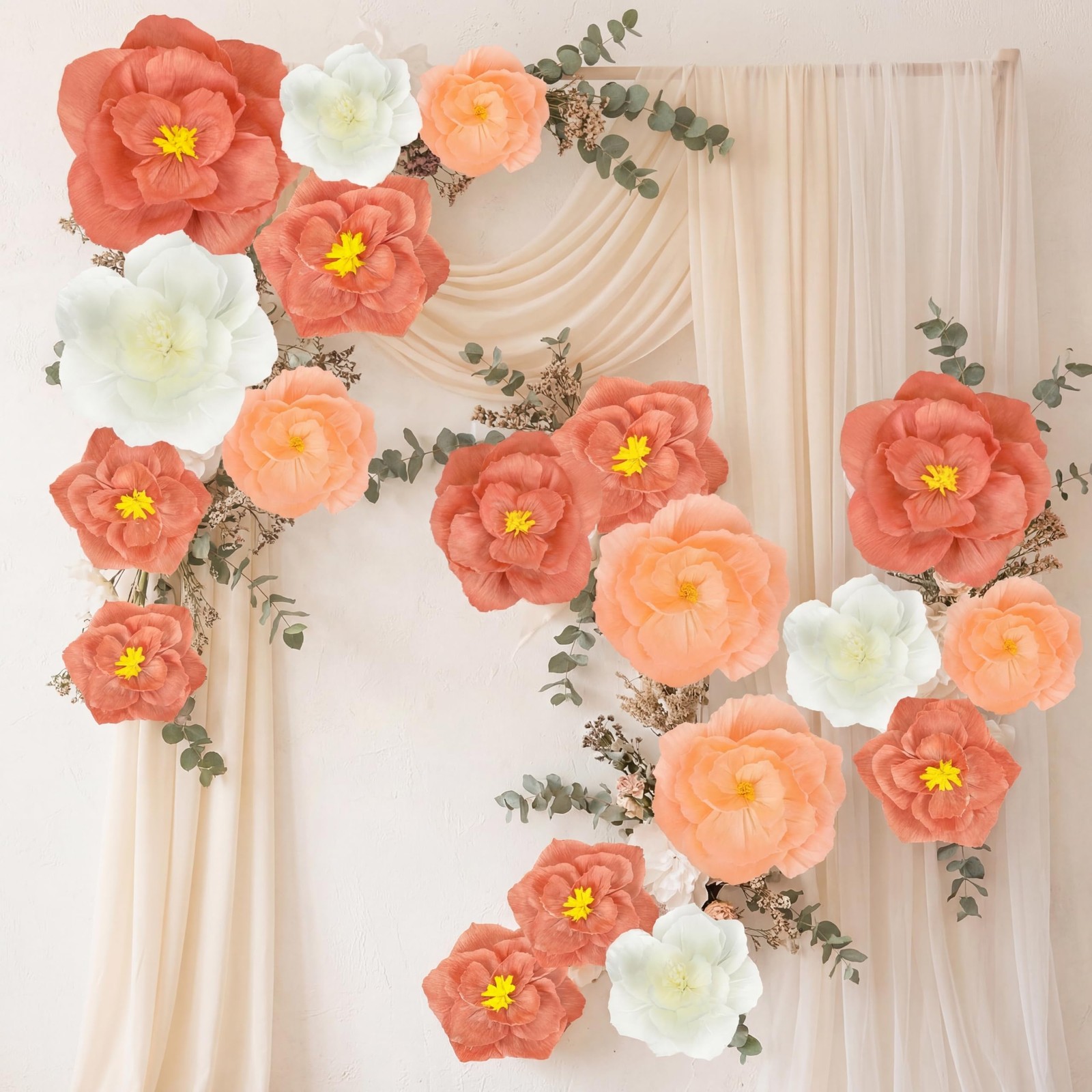 18 PCS Giant Paper Flowers Artificial Large Decoration Backdrop Pink White