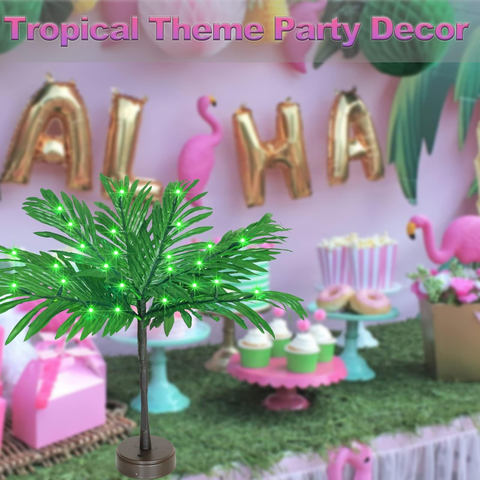 23 In Lighted Palm Tree Table Decor, Tropical Artificial Palm Tree Lights Bra…