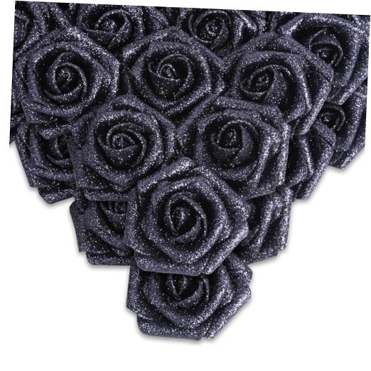 Black Glitter Roses,50PCS Fake Roses Glitter Flowers for Crafts 50pcs Black
