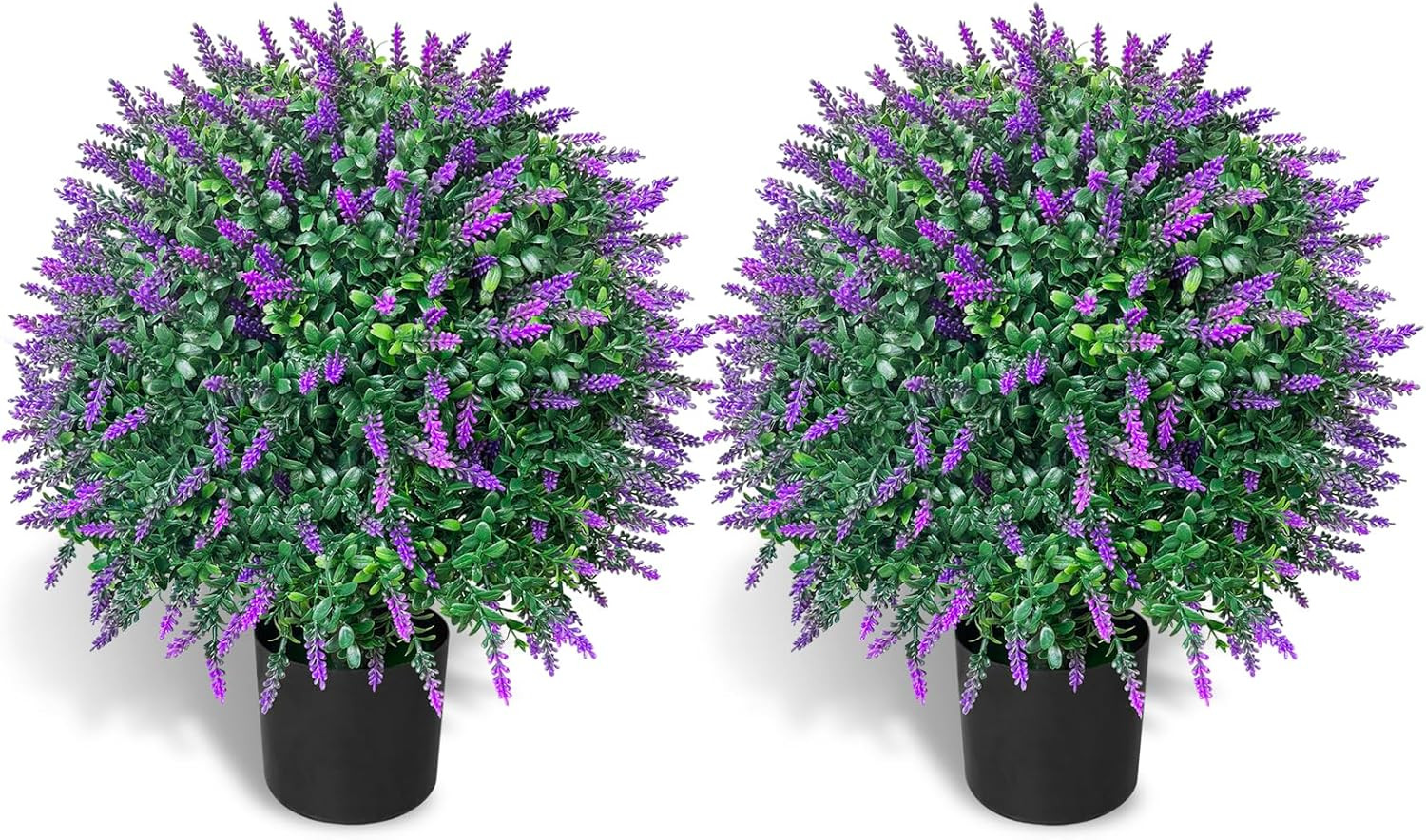Set of 2 Tall Lavender Topiary Ball Trees – UV Resistant Potted Plants