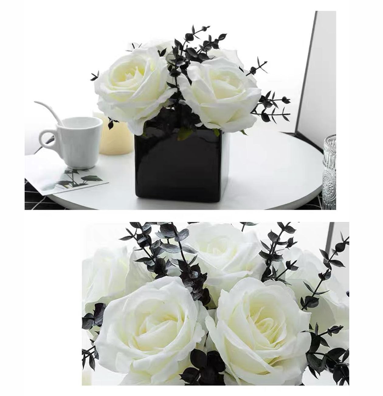 Artificial Flowers with Small Ceramic Vases, Roses in Vases Plastic Artificia
