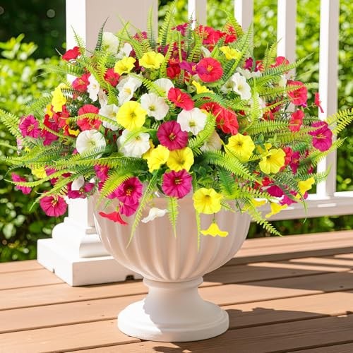 Artificial Flowers for Outdoors 12 Bundles White,magenta, Rose Red,yellow