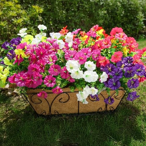 HyeFlora 12 Bundles Colorful Artificial Morning Glory Plants