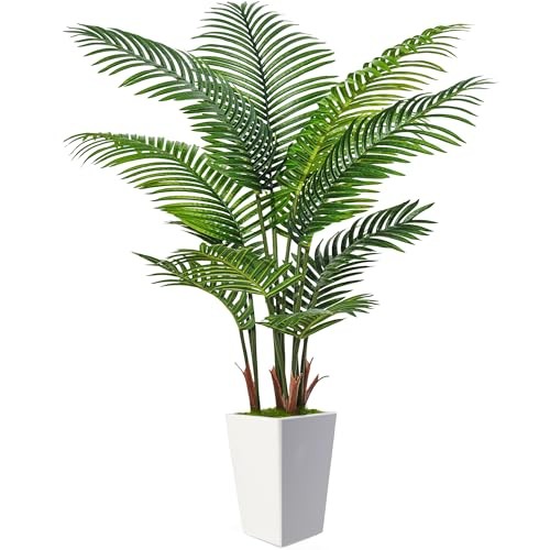 6FT Artificial Palm Tree, Tall Faux Palm Tree Indoor with Fake Plants White