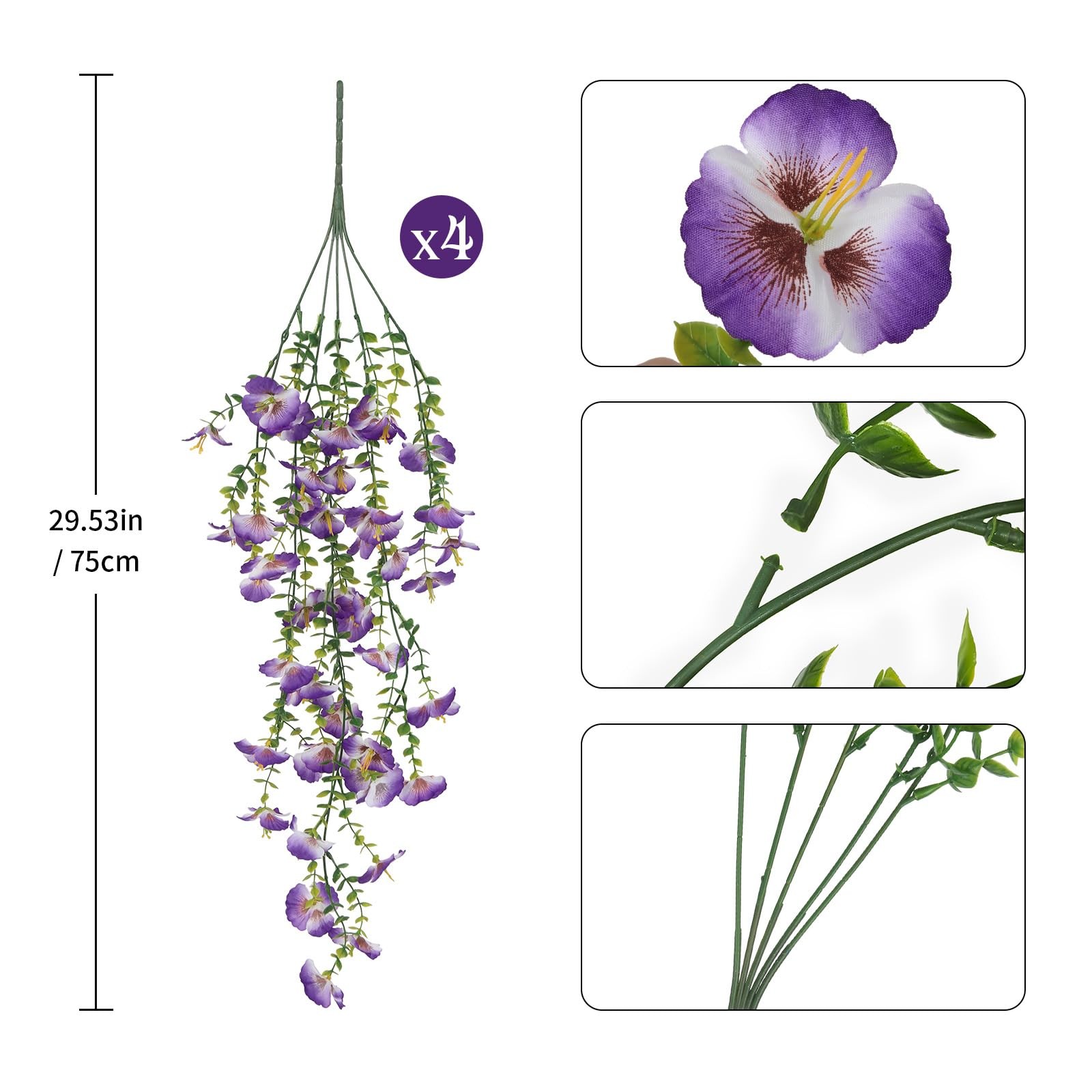 Purple Artificial Hanging Flowers for Outdoors, 4 PCS 29.5in UV Resistant Fau…