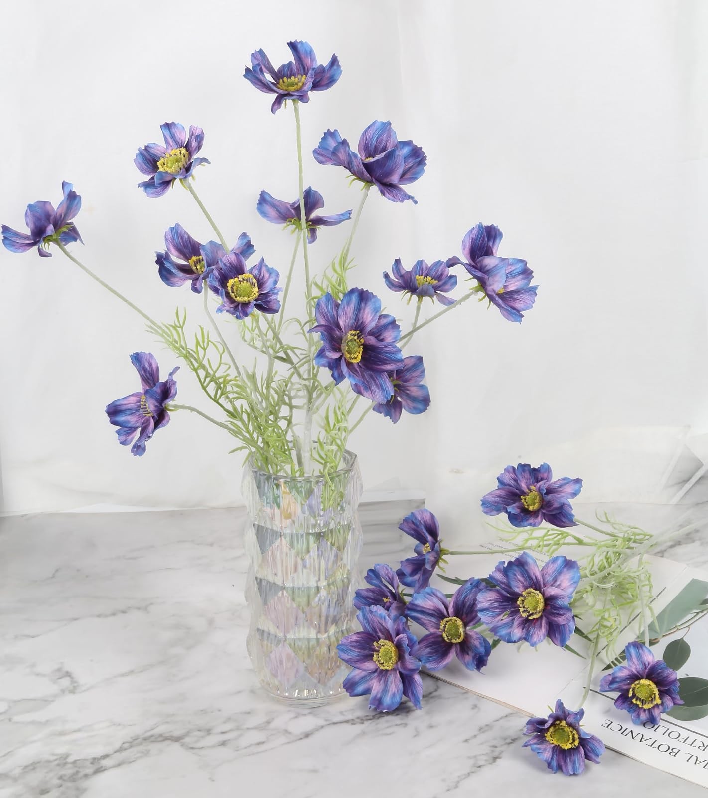 5 Pcs Dark Blue Cosmos Artificial Flowers 22” 3D Printed Faux Cosmos Flower S…