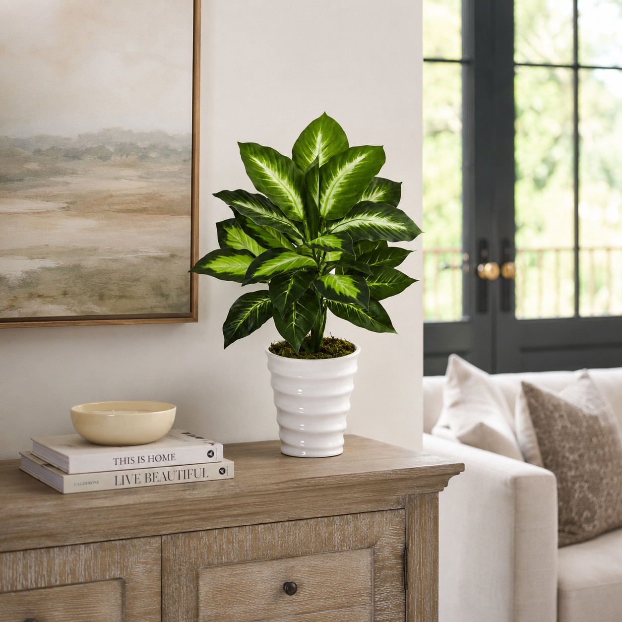 22″ Dieffenbachia in Swirl Planter