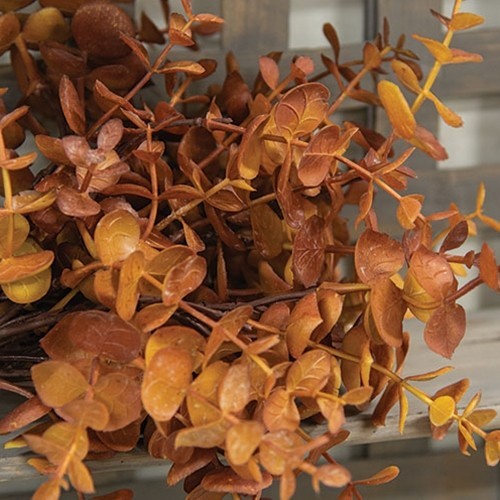 NEW PRIMITIVE Farmhouse BUSH Floral EUCALYPTUS 13″ H Fall MUSTARD Cottage Rustic
