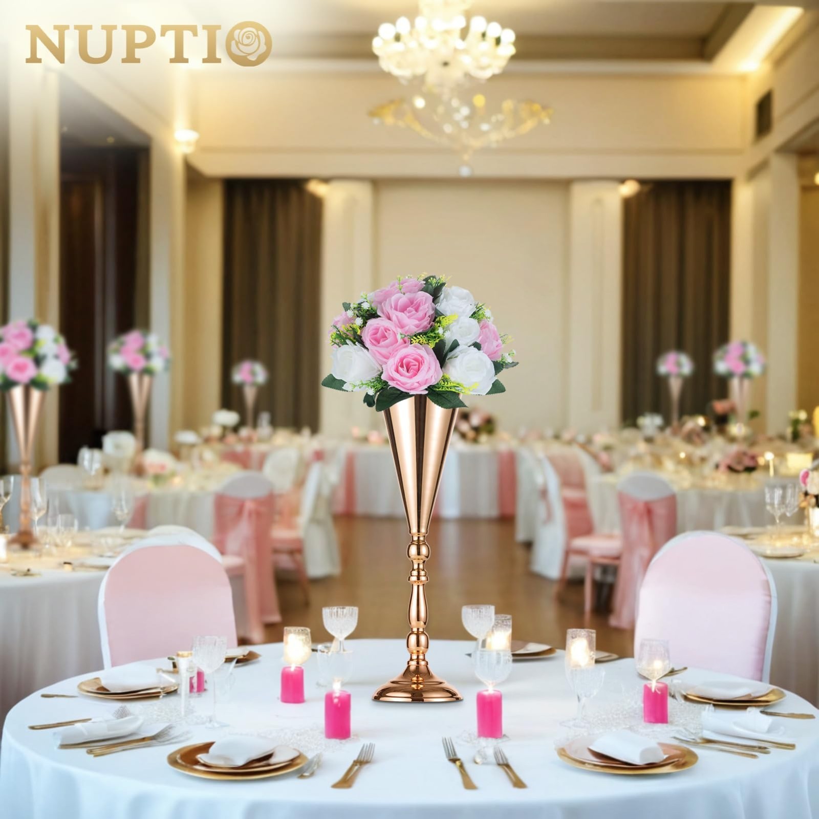 Pink & White Artificial Flower Balls – 2 Pcs Silk Rose Centerpieces, 9.5in for W