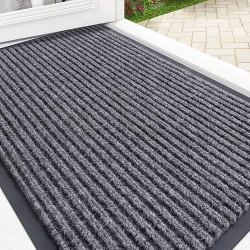 OLANLY Front Door Mat Indoor Outdoor Entrance Rug, Waterproof Grey 29.5×17 Inch