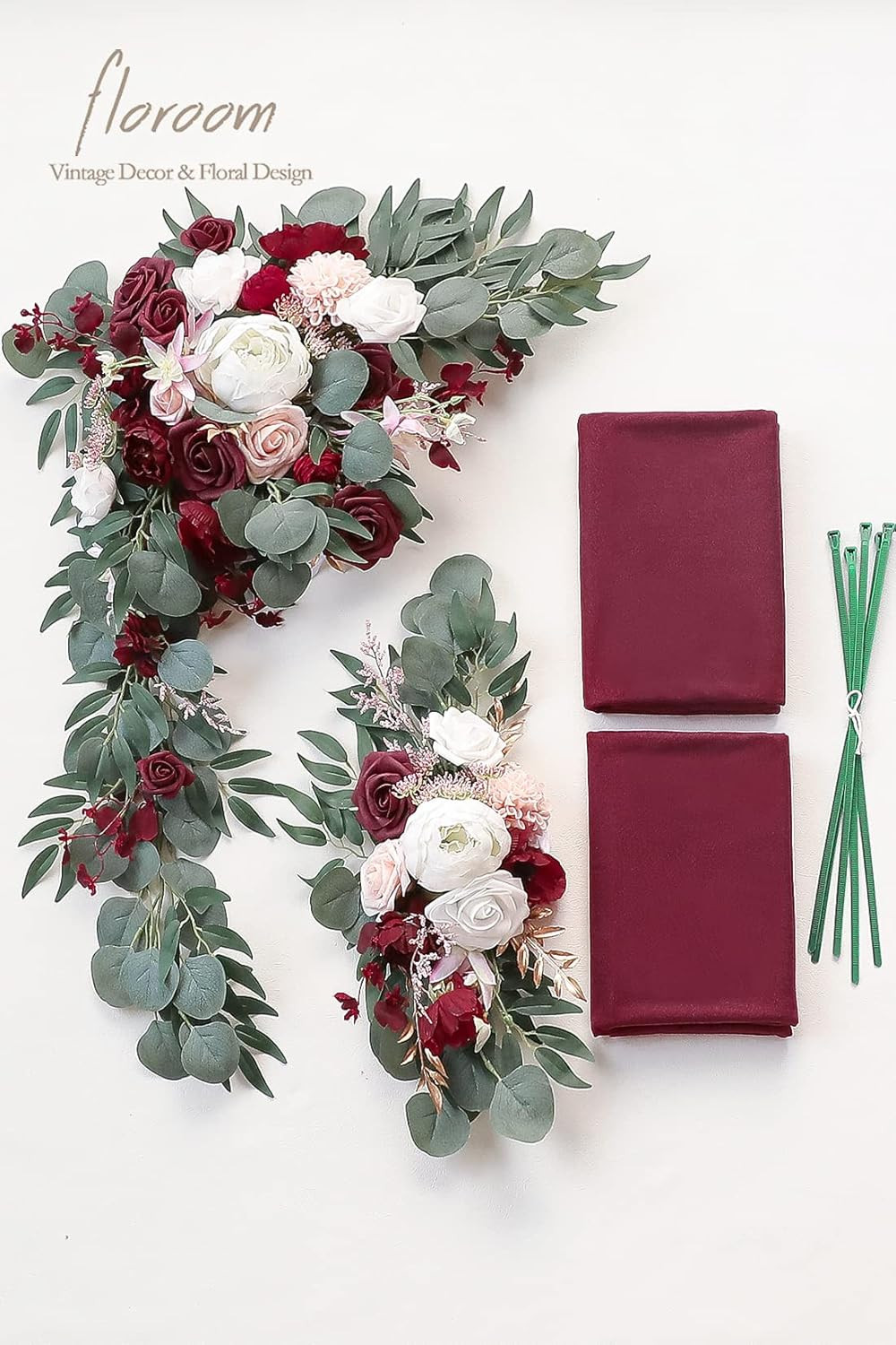 Burgundy Floral Swag & Drapes Kit for Wedding Arbor Decoration – Pack of 4