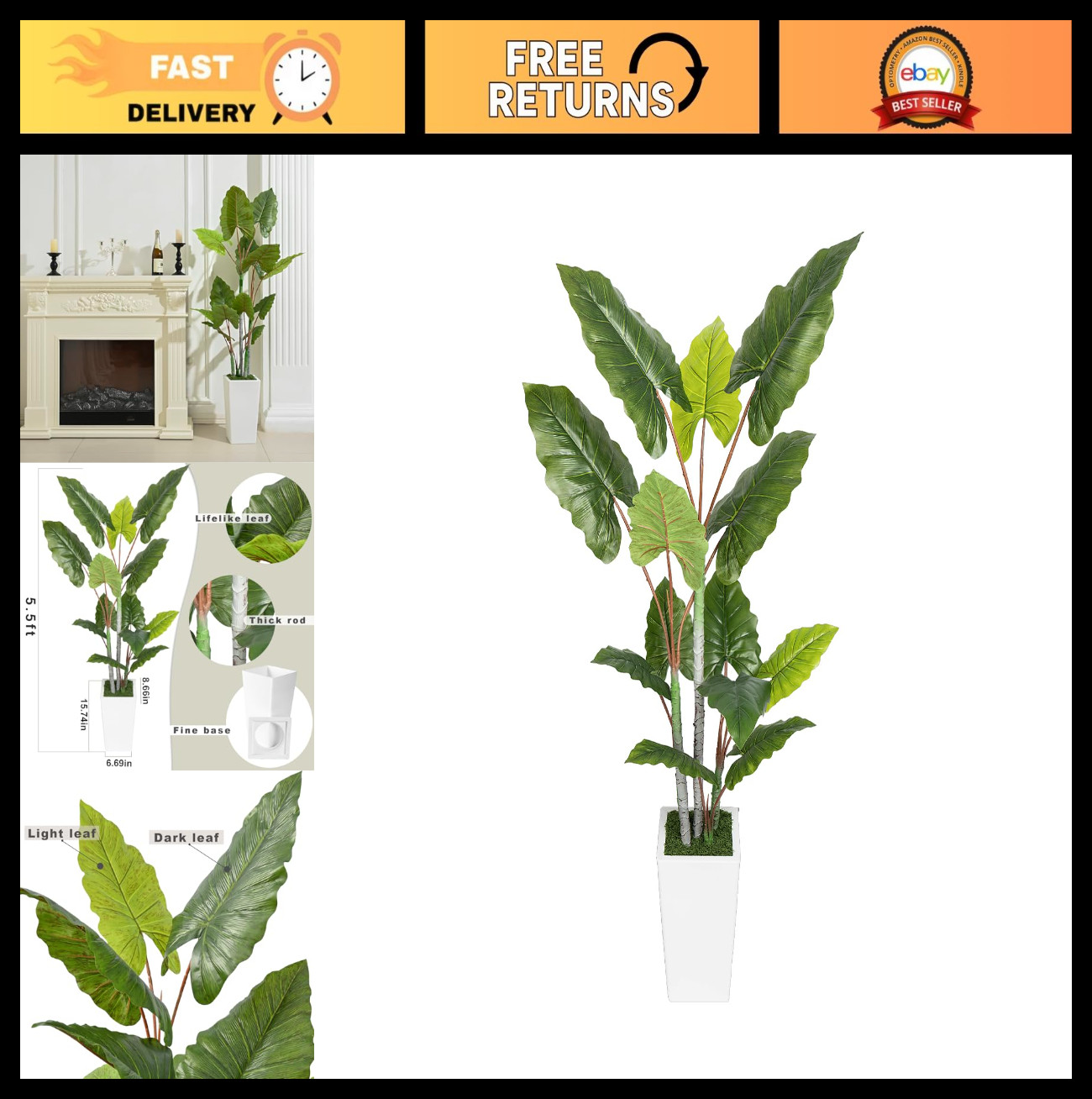 5.5FT Artificial Plant – Faux Silk Tree with White Planter – Indoor Floor Decor