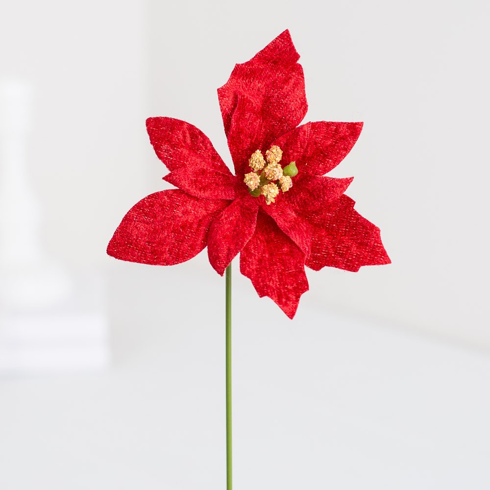 Red Velveteen Artificial Poinsettia Picks | 24 Pieces