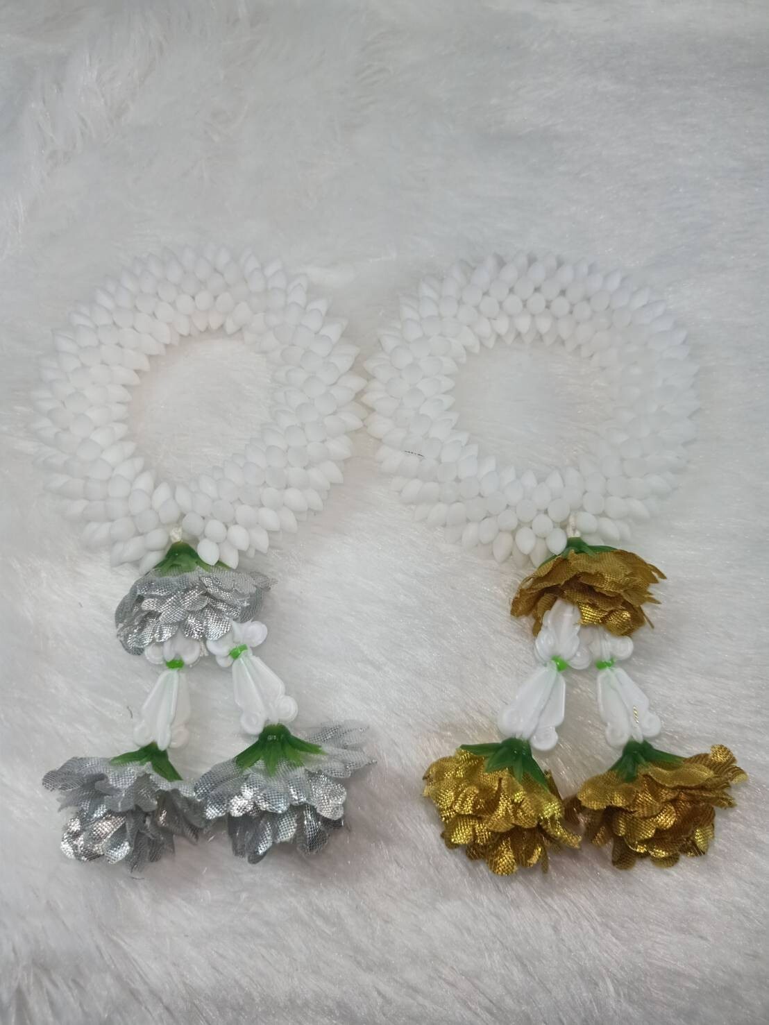 Pair Gold Silver Flower Fabric Plastic Garland Round Malai Jasmine Artificial mi
