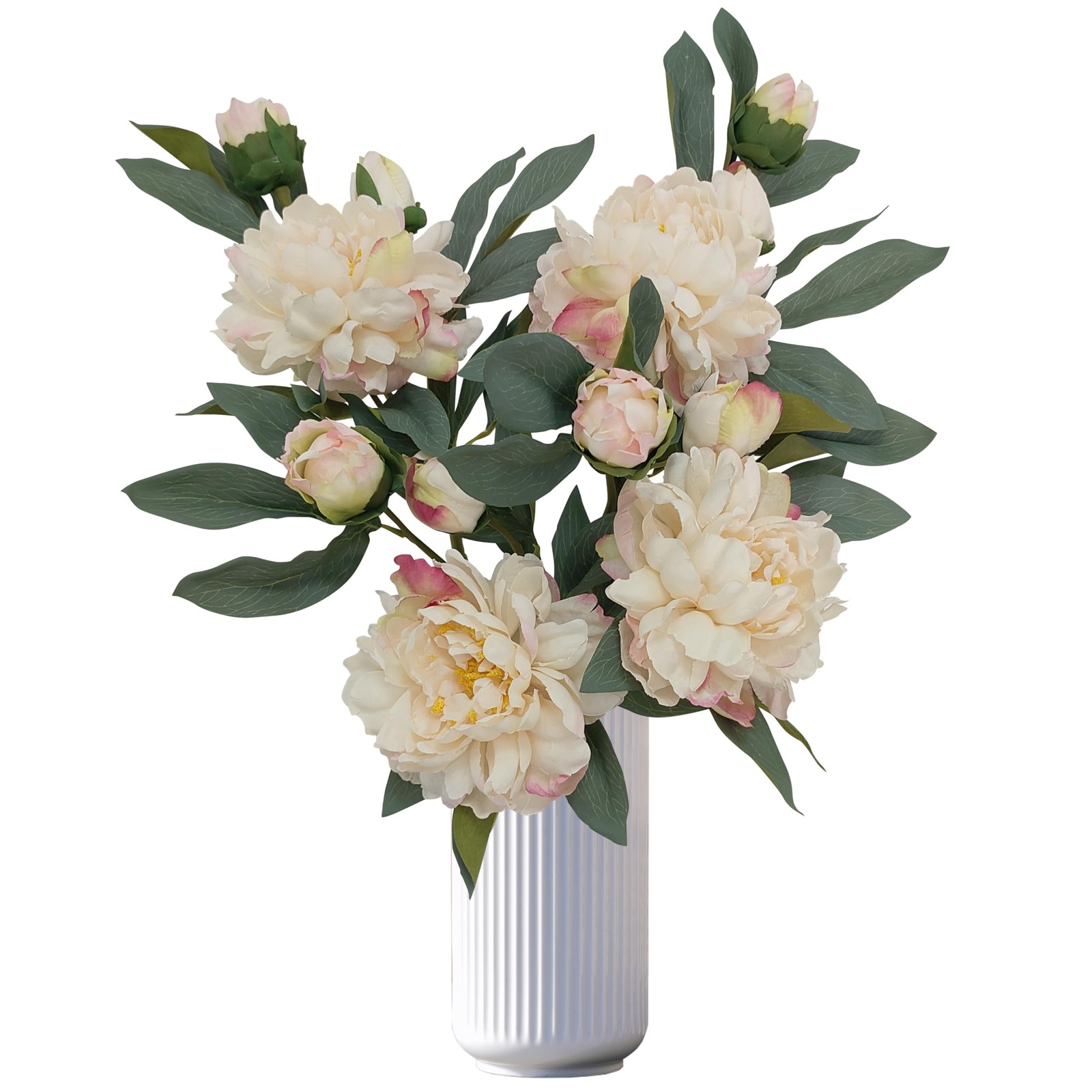 Ivory White Peonies Artificial Flowers,4 Pcs Fake Silk Peonies with Stems Rea…