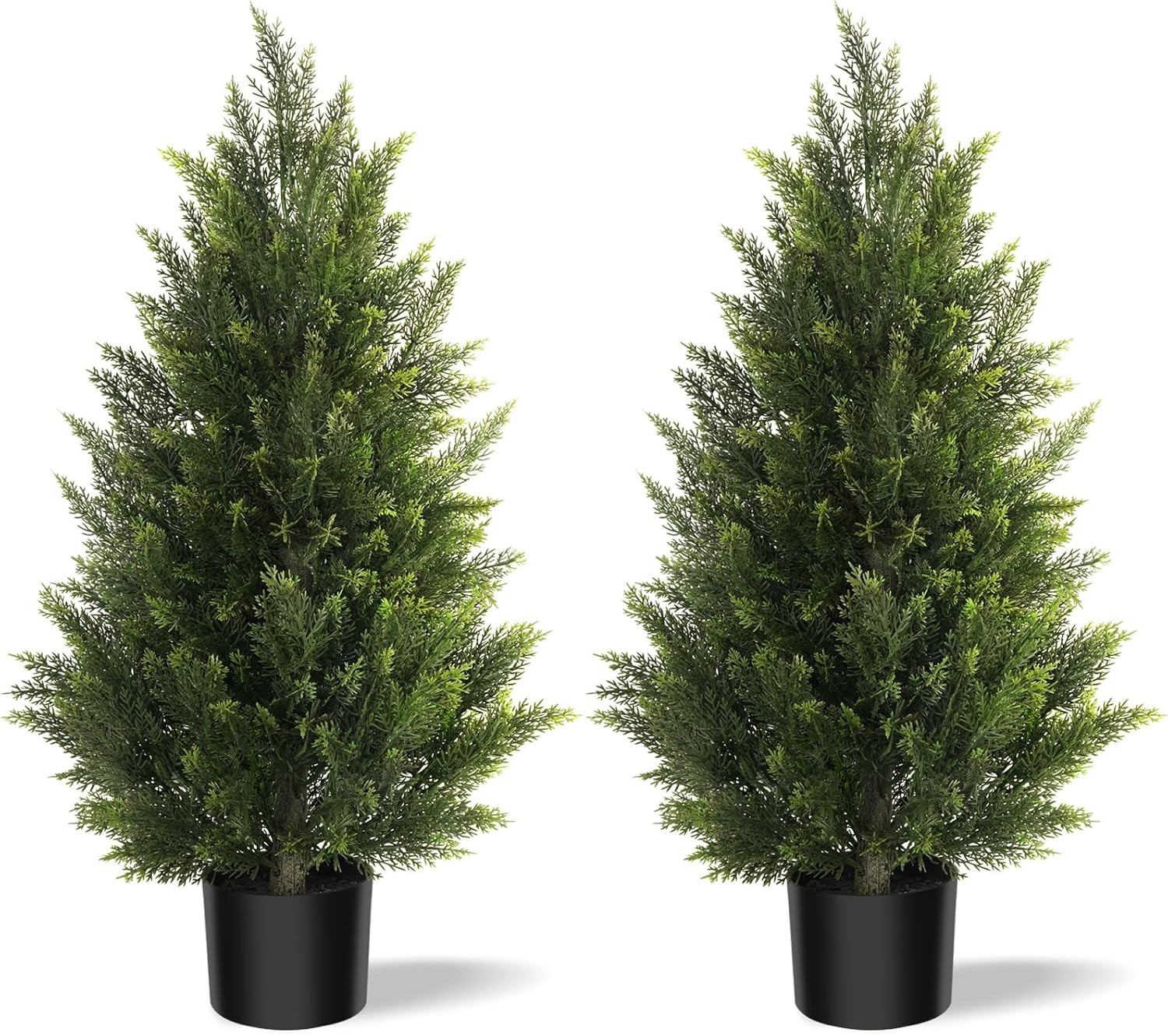 Artificial Cedar Tree Faux Evergreen Bush Plants Outdoor Indoor Decor 3ft Set…
