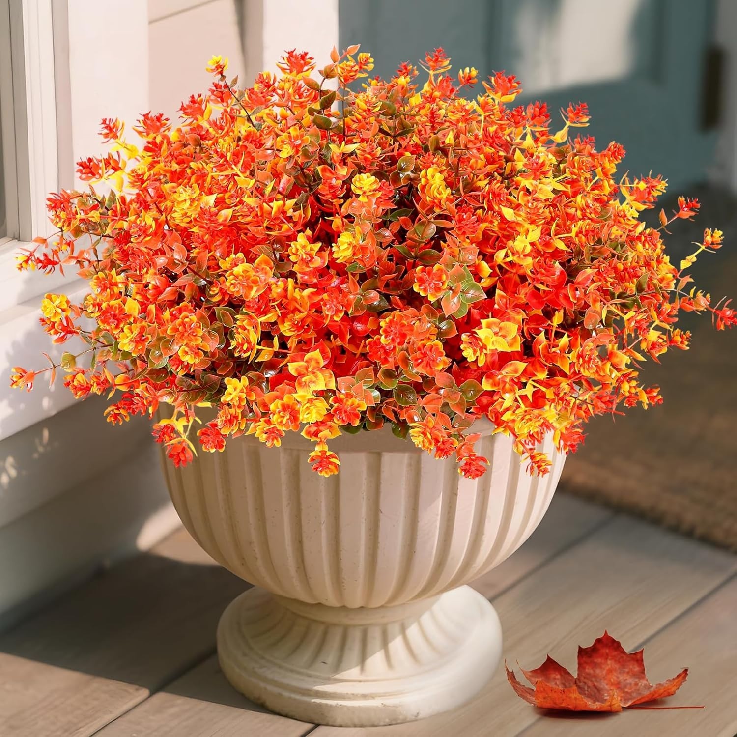 16 Bundles Artificial Flowers UV Resistant Fall Fake Mums Plants Porch Decor