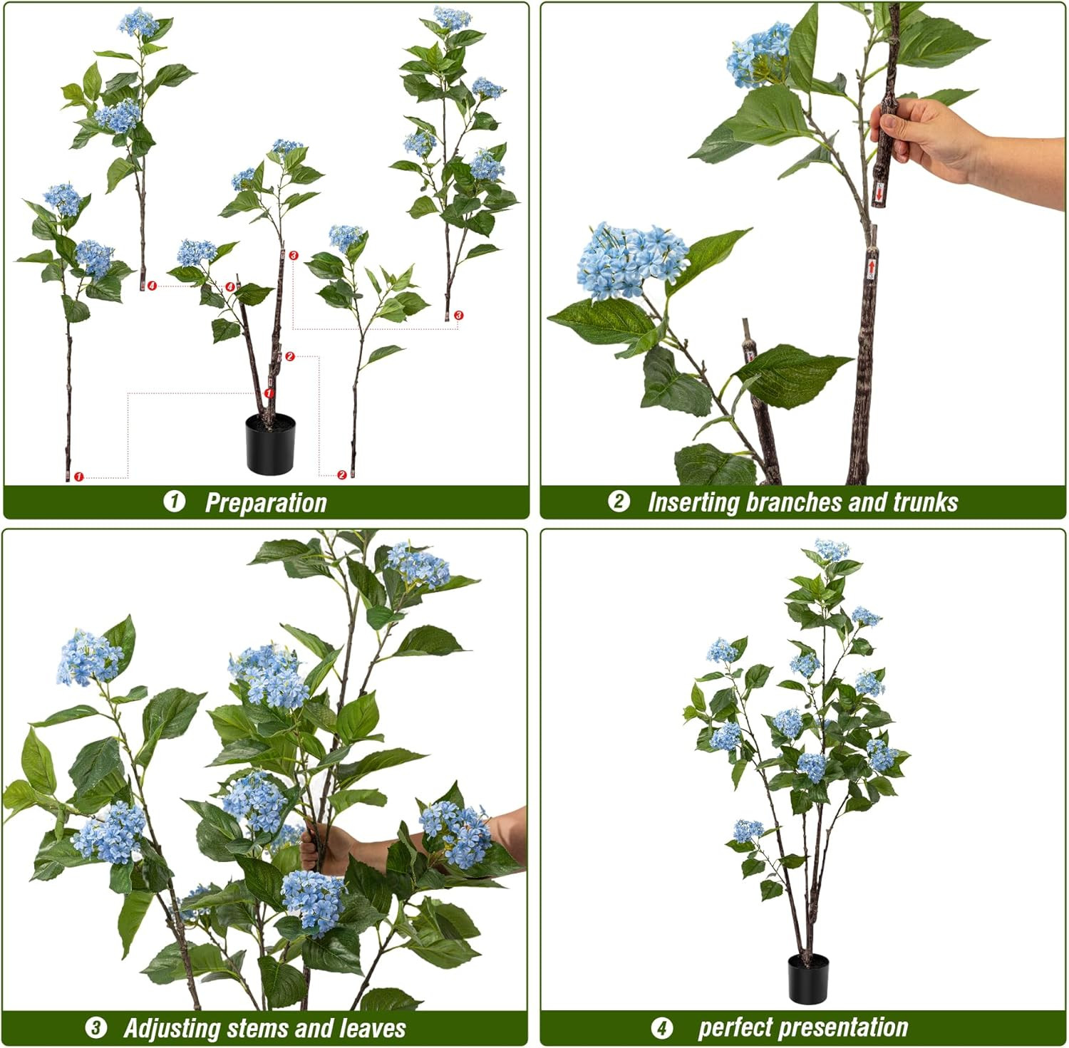 6Ft Blue Fiddle Leaf Fig Tree – Artificial Indoor/Outdoor Hydrangea Decor
