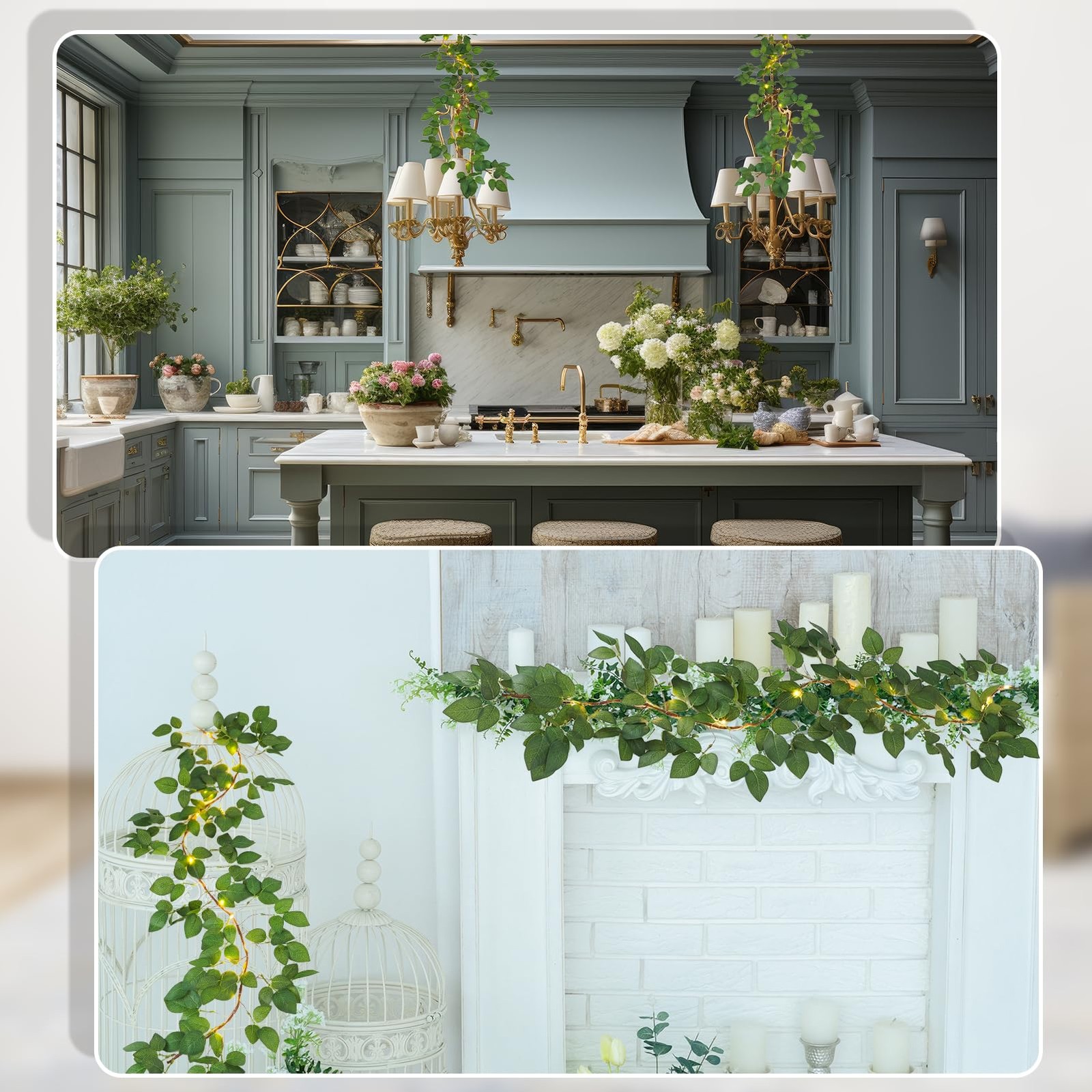 2Pcs Fake Ivy Vines with Fairy Lights, 5Ft Artificial Light Up Spring Leave G…