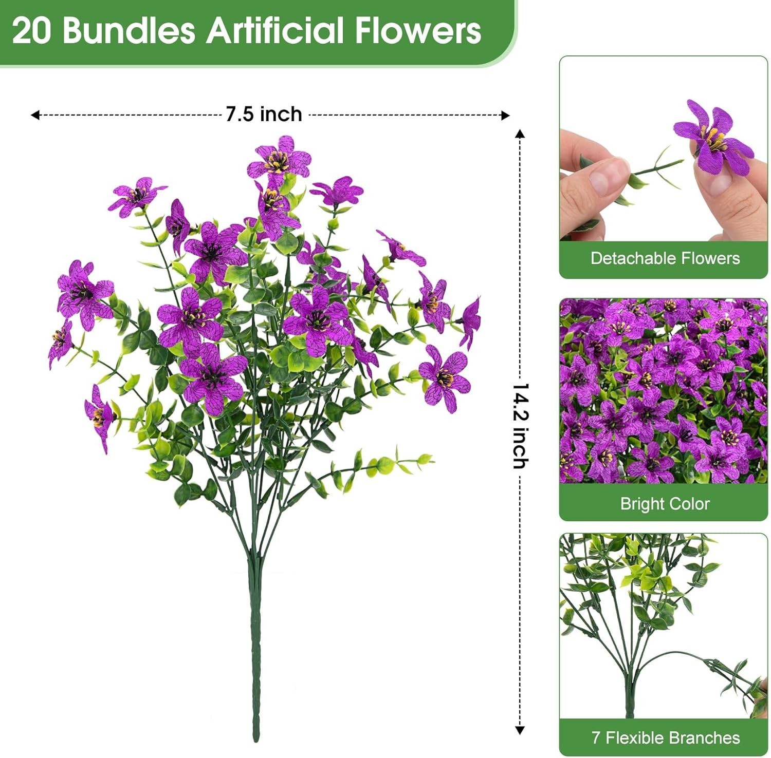 20 Bundles Fake Flowers Spring Artificial Flowers for Outdoors UV Resistant for