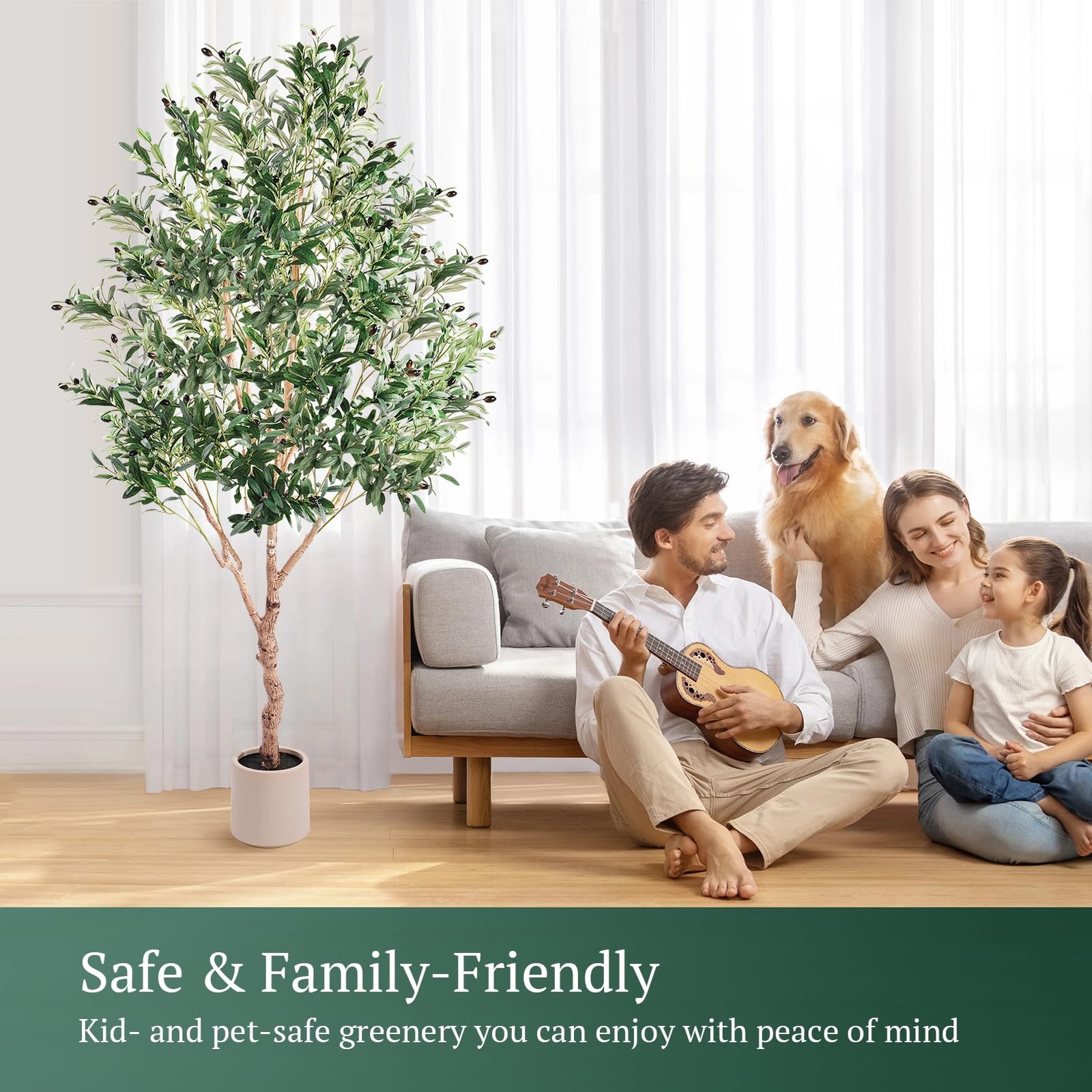 7FT Large Olive Trees Artificial Indoor Upgraded Faux Wood Trunk White Planter