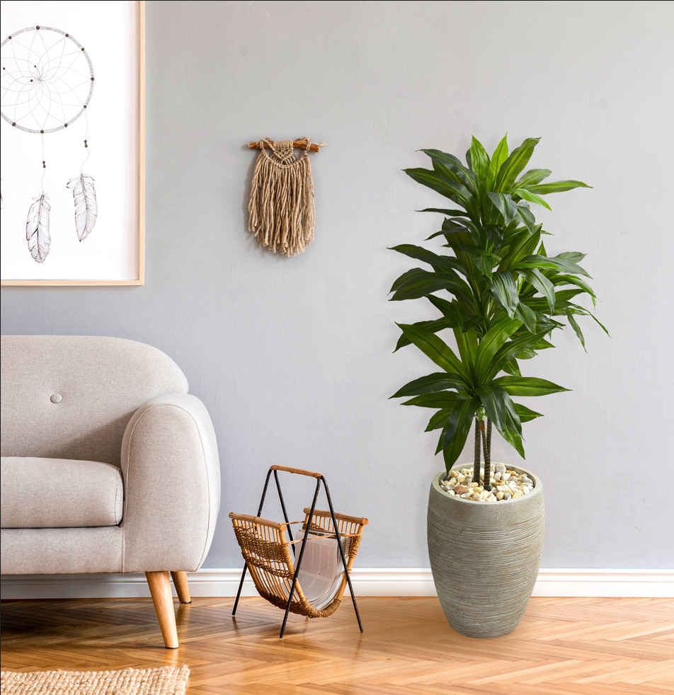 Nearly Natural 4’ Dracaena Artificial Plant In Sand Colored Planter Real Touch